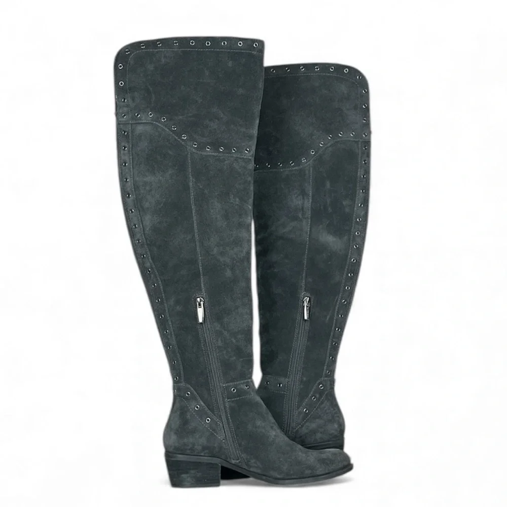 Vince Camuto Bestan‎ Gray Over-the-Knee Women's Boots Grommet Accents SZ 6.5